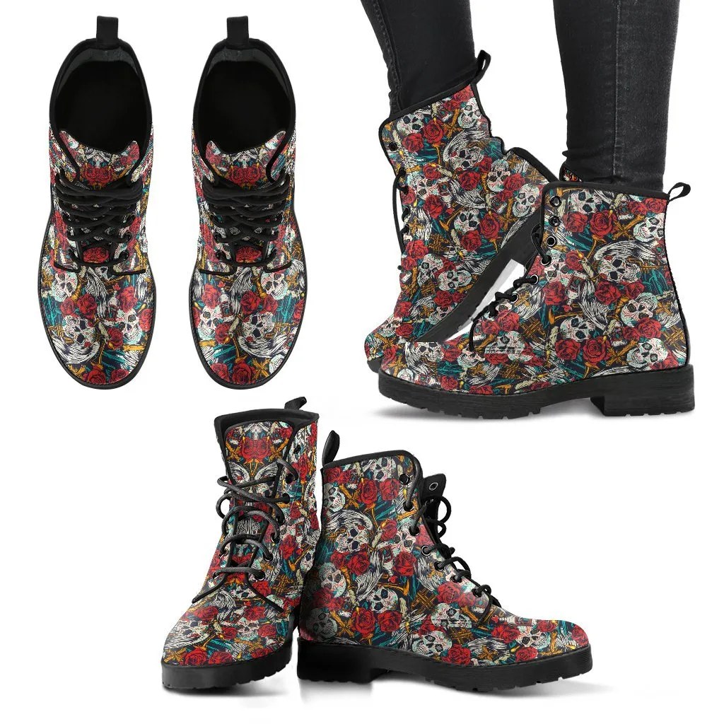 Combat Boots - Skulls & Tequila | Boho Shoes, Goth Boots, Gothic Boots, 90s Boots, 2000s Boots, Hipster Boots, Handmade Lace Up Boots