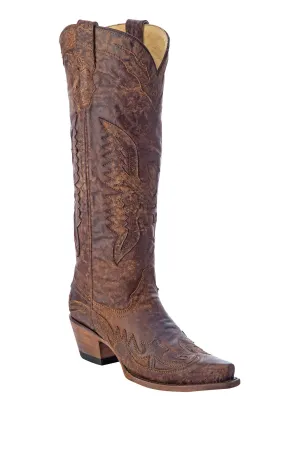 Corral Boots Womens Leather Tall Eagle Brown 15in Wingtip Cowgirl 11 M