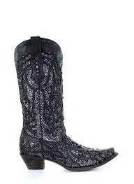 Corral Women's Black Glitter Inlay Snip Toe Western Boot