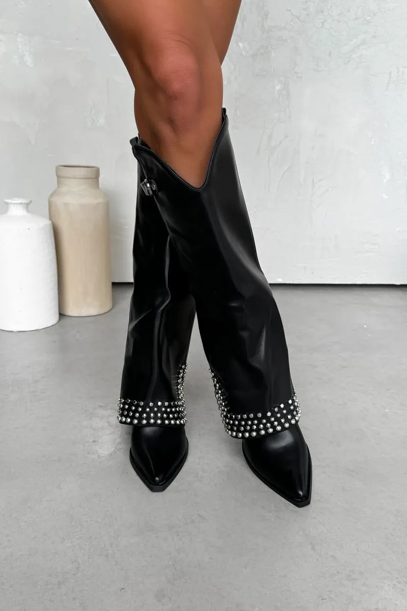 COUNTY Flared Cowboy Western Boots - Black PU
