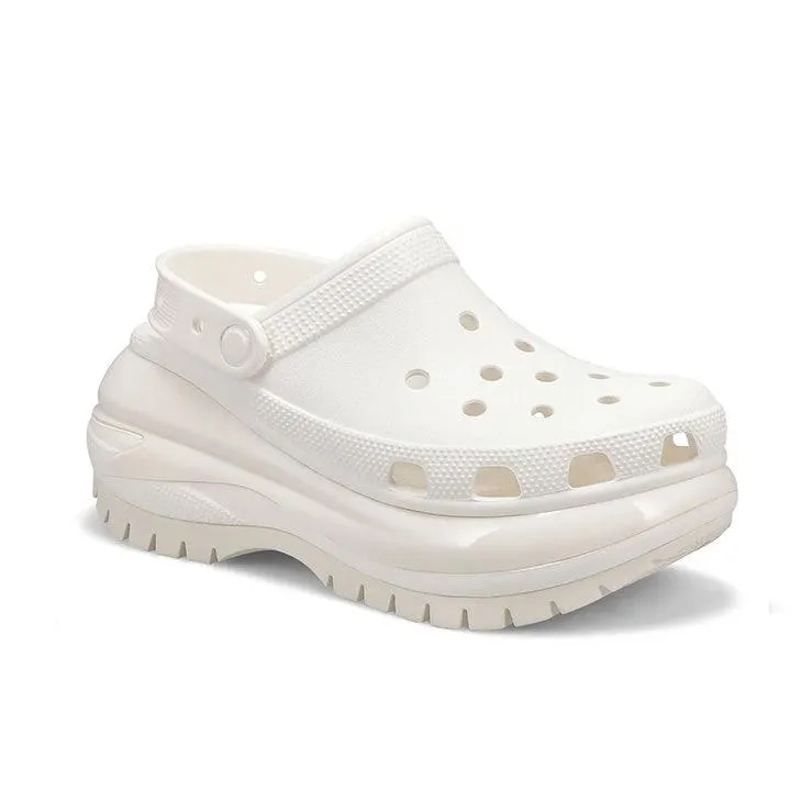 CROCS MEGA CRUSH WHITE PATENT CLOGS