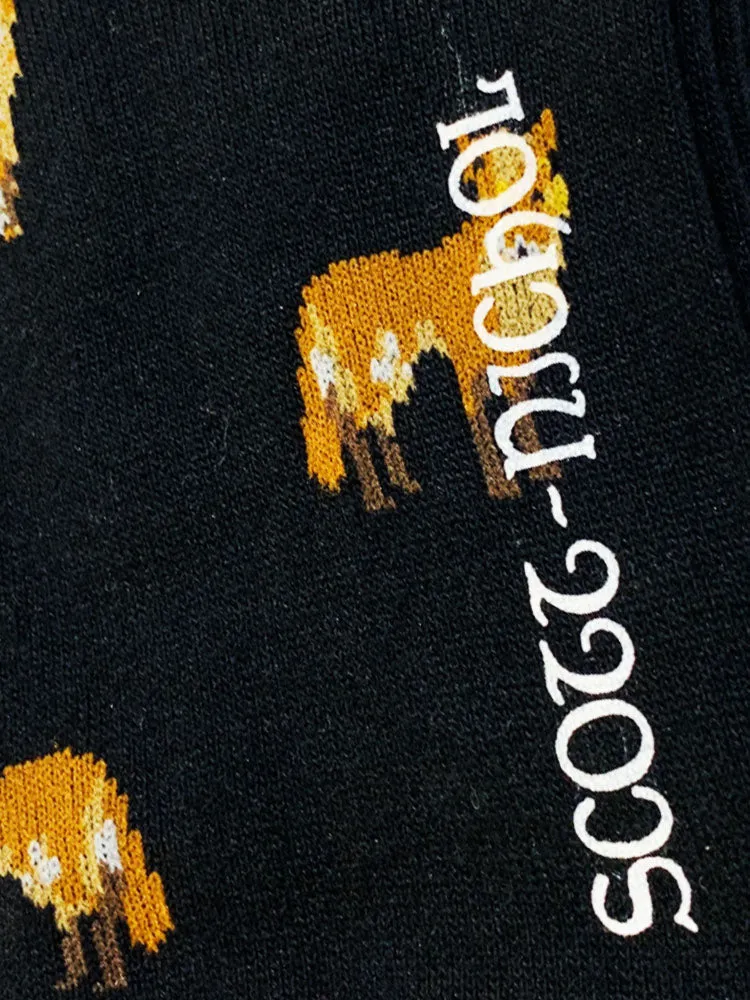 Fox Motif Soft Cotton Socks – Black