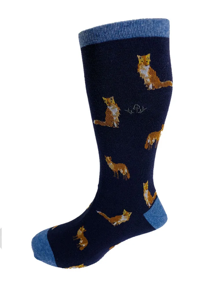 Fox Motif Soft Cotton Socks – Navy