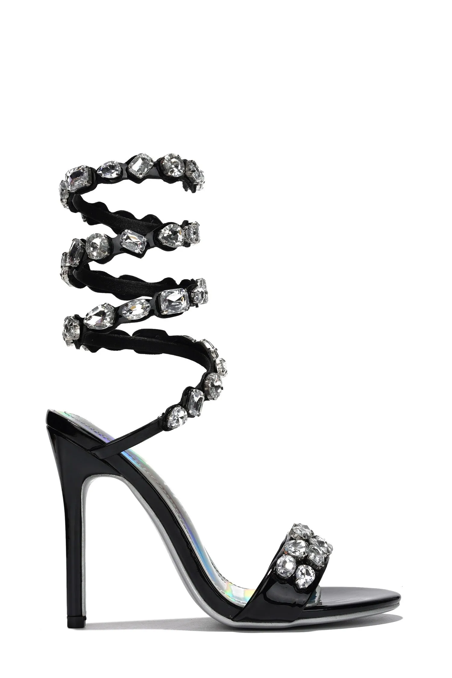 HELIA Black Faux Patent - Open Toe