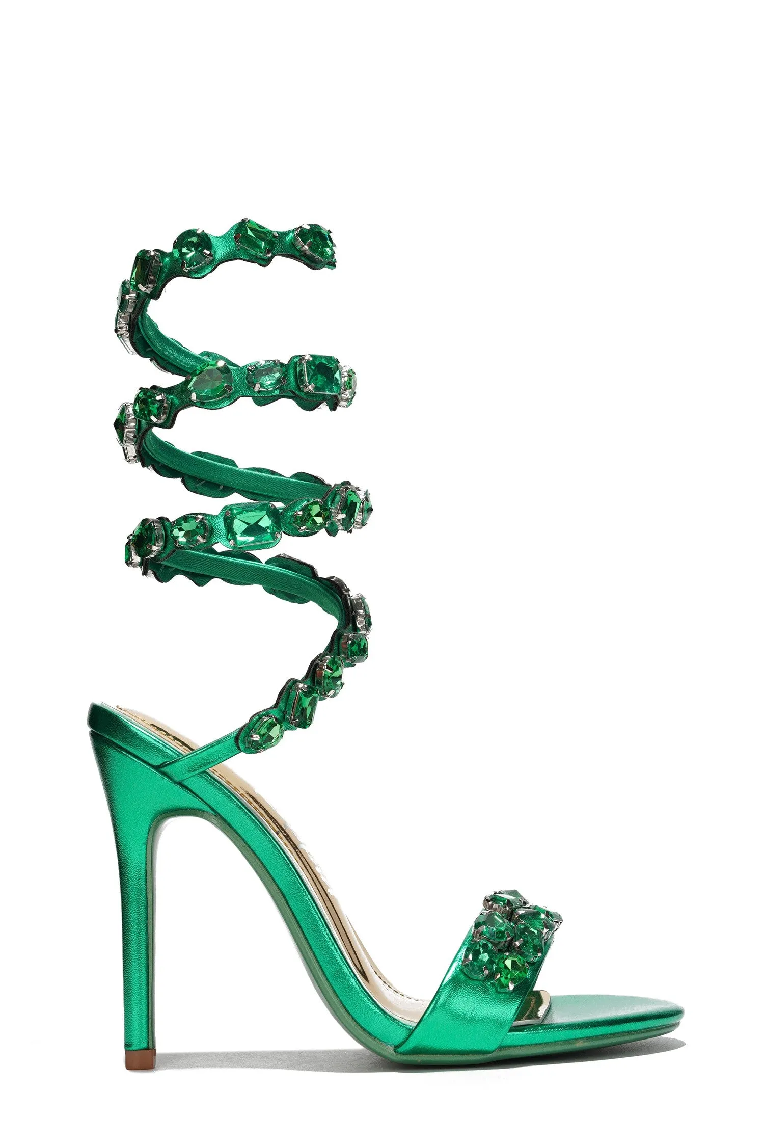 HELIA Green Metallic Faux Leather - Open Toe