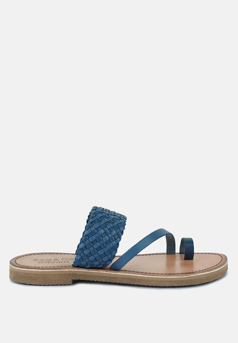 ISIDORA Blue Braided Leather Flat Sandal