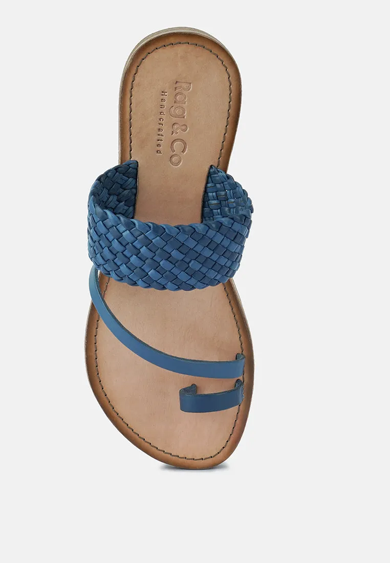 ISIDORA Blue Braided Leather Flat Sandal