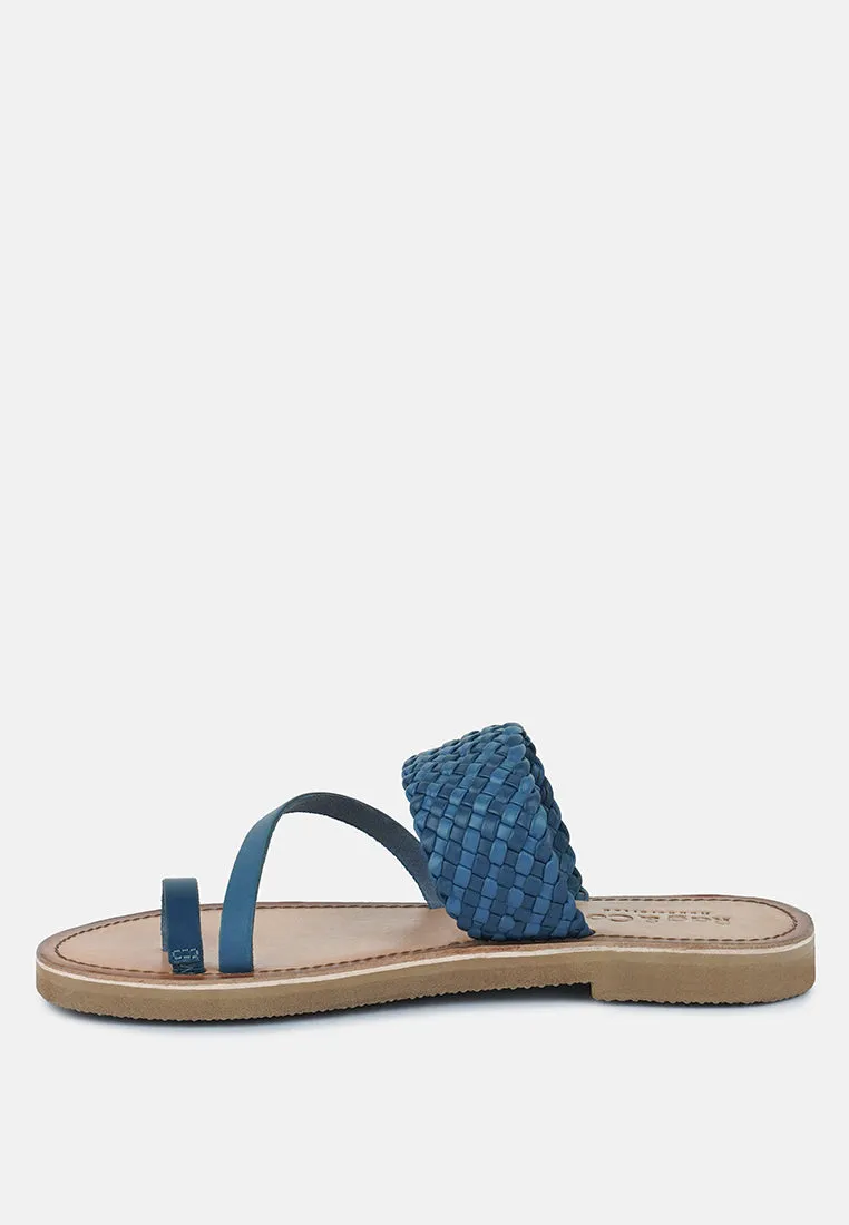 ISIDORA Blue Braided Leather Flat Sandal