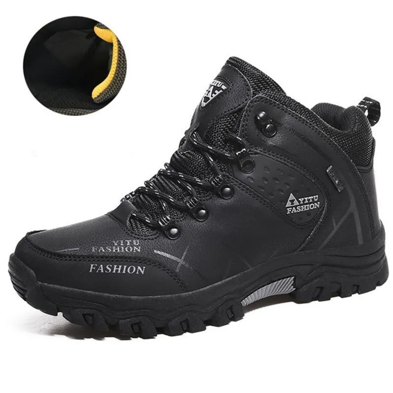 Kaegreel Men's Waterproof Leather Warm Outdoor Hiking Boots Work Shoes Winter Snow Shoes