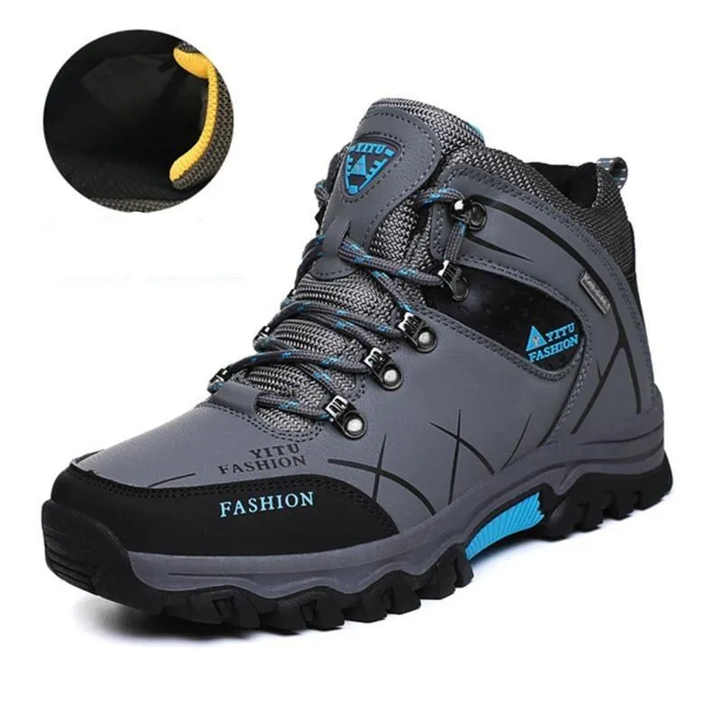 Kaegreel Men's Waterproof Leather Warm Outdoor Hiking Boots Work Shoes Winter Snow Shoes