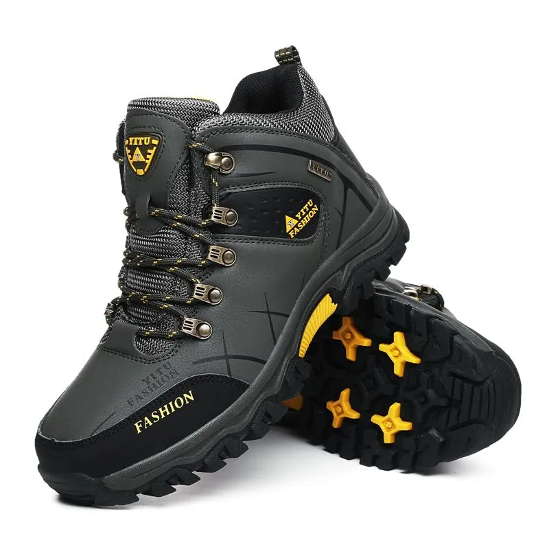 Kaegreel Men's Waterproof Leather Warm Outdoor Hiking Boots Work Shoes Winter Snow Shoes