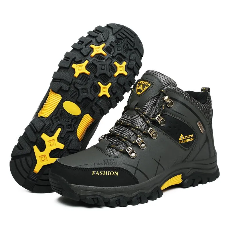 Kaegreel Men's Waterproof Leather Warm Outdoor Hiking Boots Work Shoes Winter Snow Shoes