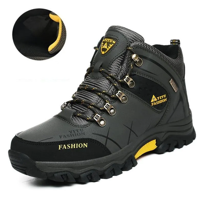Kaegreel Men's Waterproof Leather Warm Outdoor Hiking Boots Work Shoes Winter Snow Shoes