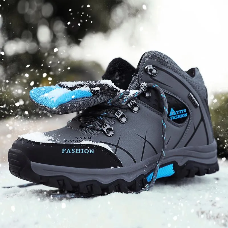 Kaegreel Men's Waterproof Leather Warm Outdoor Hiking Boots Work Shoes Winter Snow Shoes