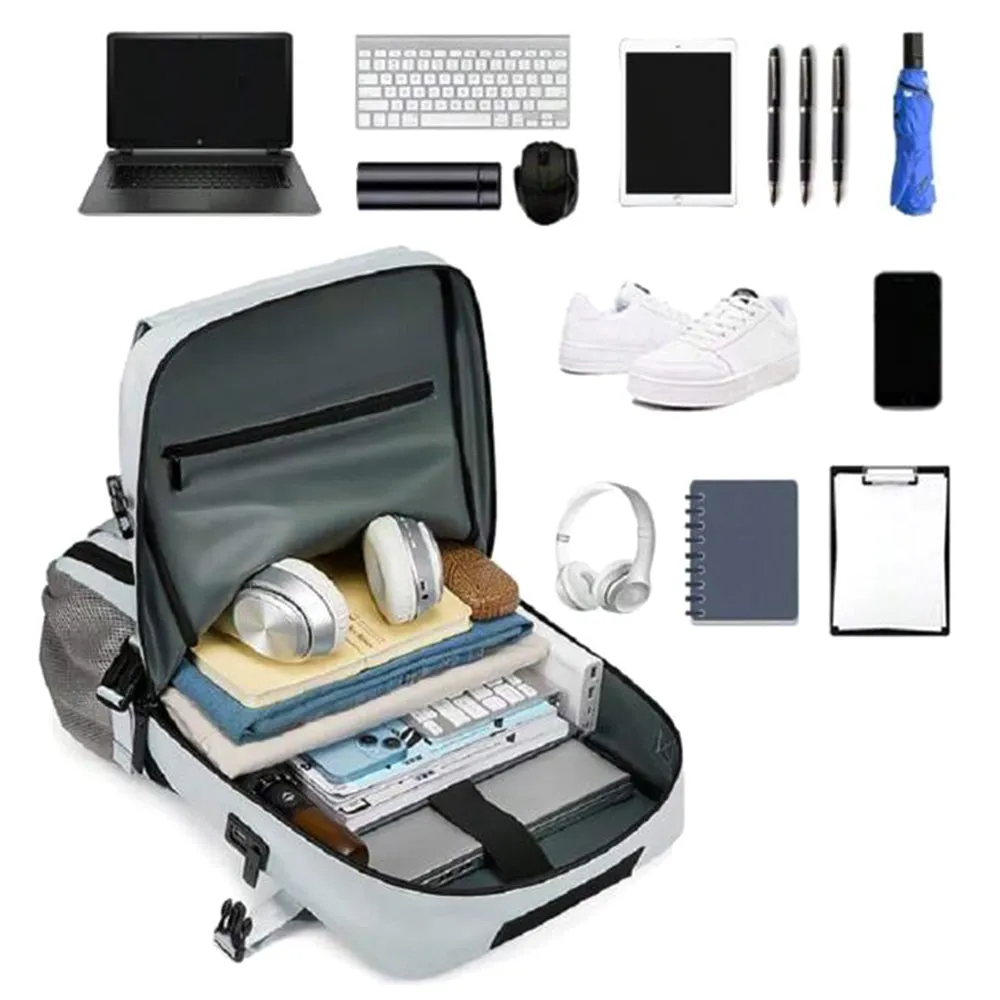 Large Travel Backpack Water Resistant Laptop Backpack Camping Rucksack With Separate Shoe Pocket Grey