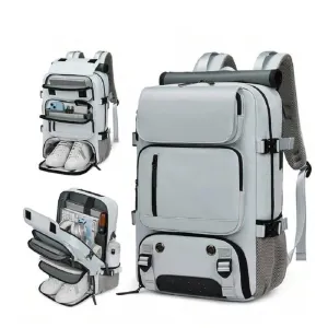 Large Travel Backpack Water Resistant Laptop Backpack Camping Rucksack With Separate Shoe Pocket Grey