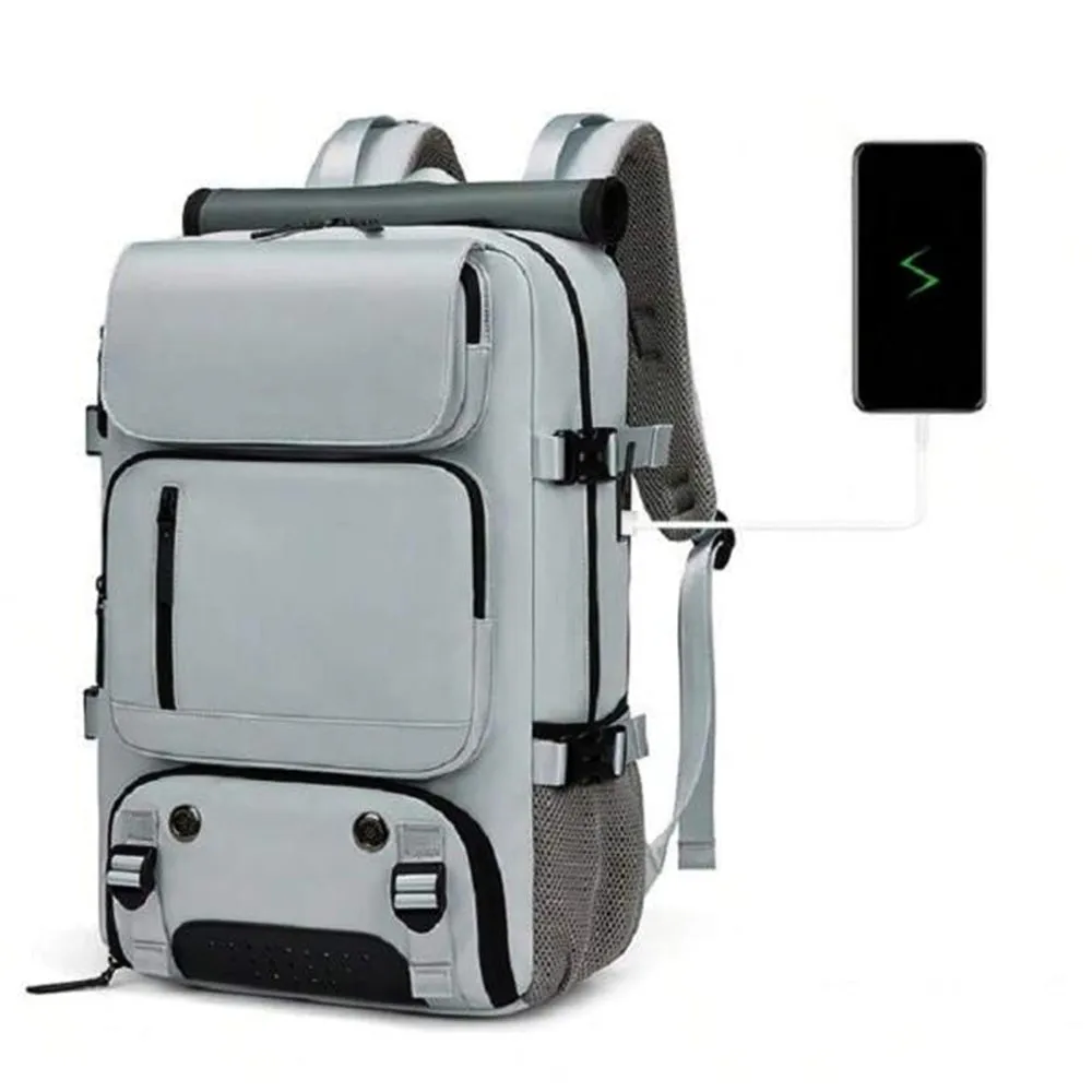 Large Travel Backpack Water Resistant Laptop Backpack Camping Rucksack With Separate Shoe Pocket Grey
