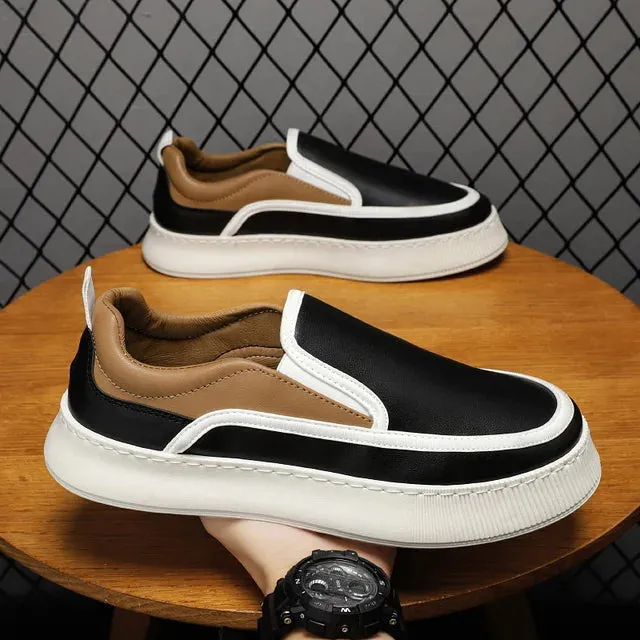 Mixed Colors Leather Slip-On Sneakers