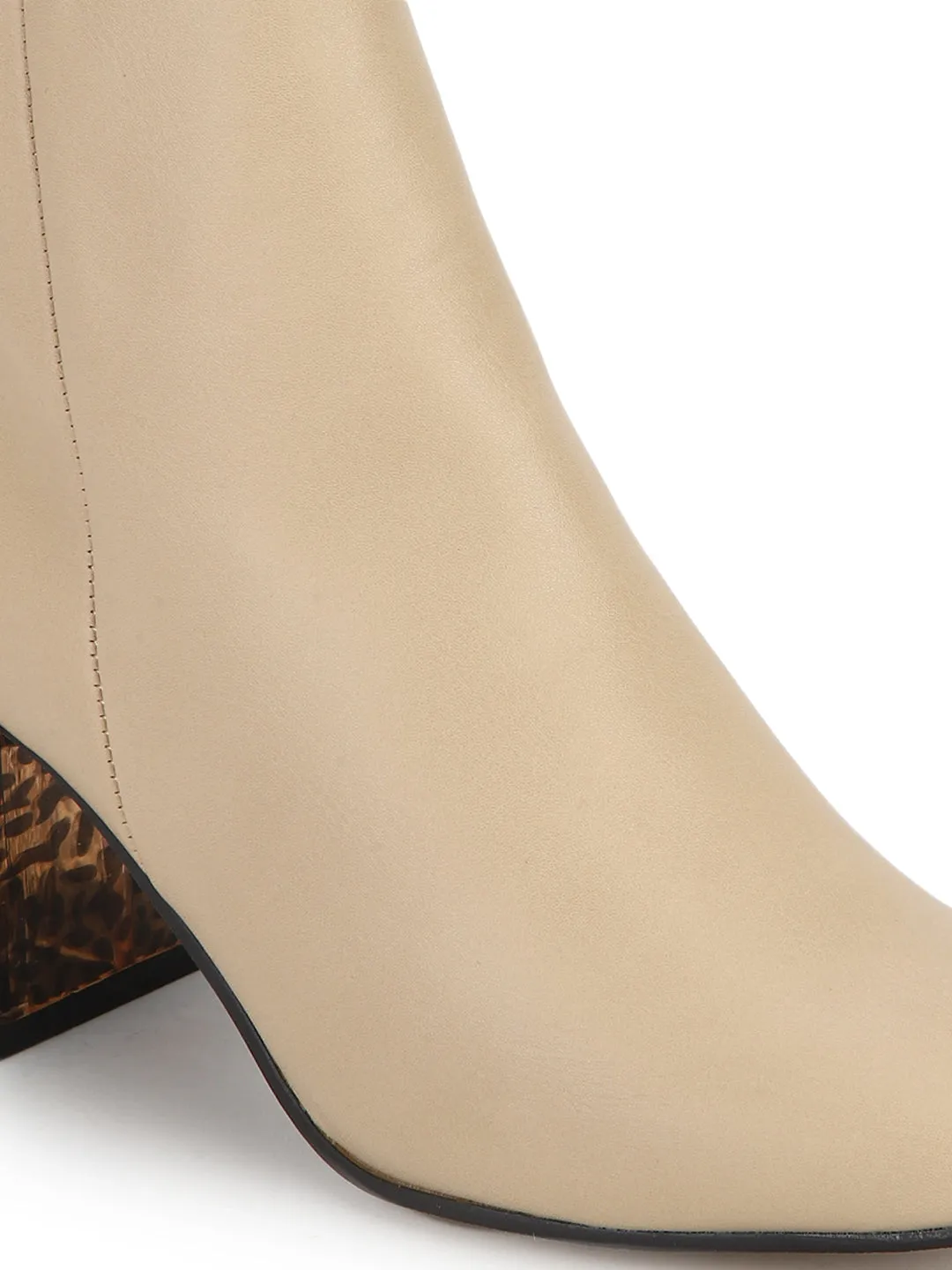 Nude PU Patterned Block Heel Ankle Boots
