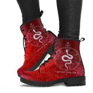 Red Combat Boots - Snake Boots | Vegan Leather Lace Up Boots Women, Handmade Lace Up Boots, Women's Boots, Custom Shoes, Aesthetic Shoes, Vegan Shoes