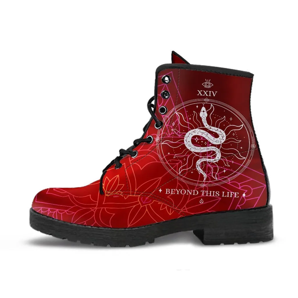 Red Combat Boots - Snake Boots | Vegan Leather Lace Up Boots Women, Handmade Lace Up Boots, Women's Boots, Custom Shoes, Aesthetic Shoes, Vegan Shoes