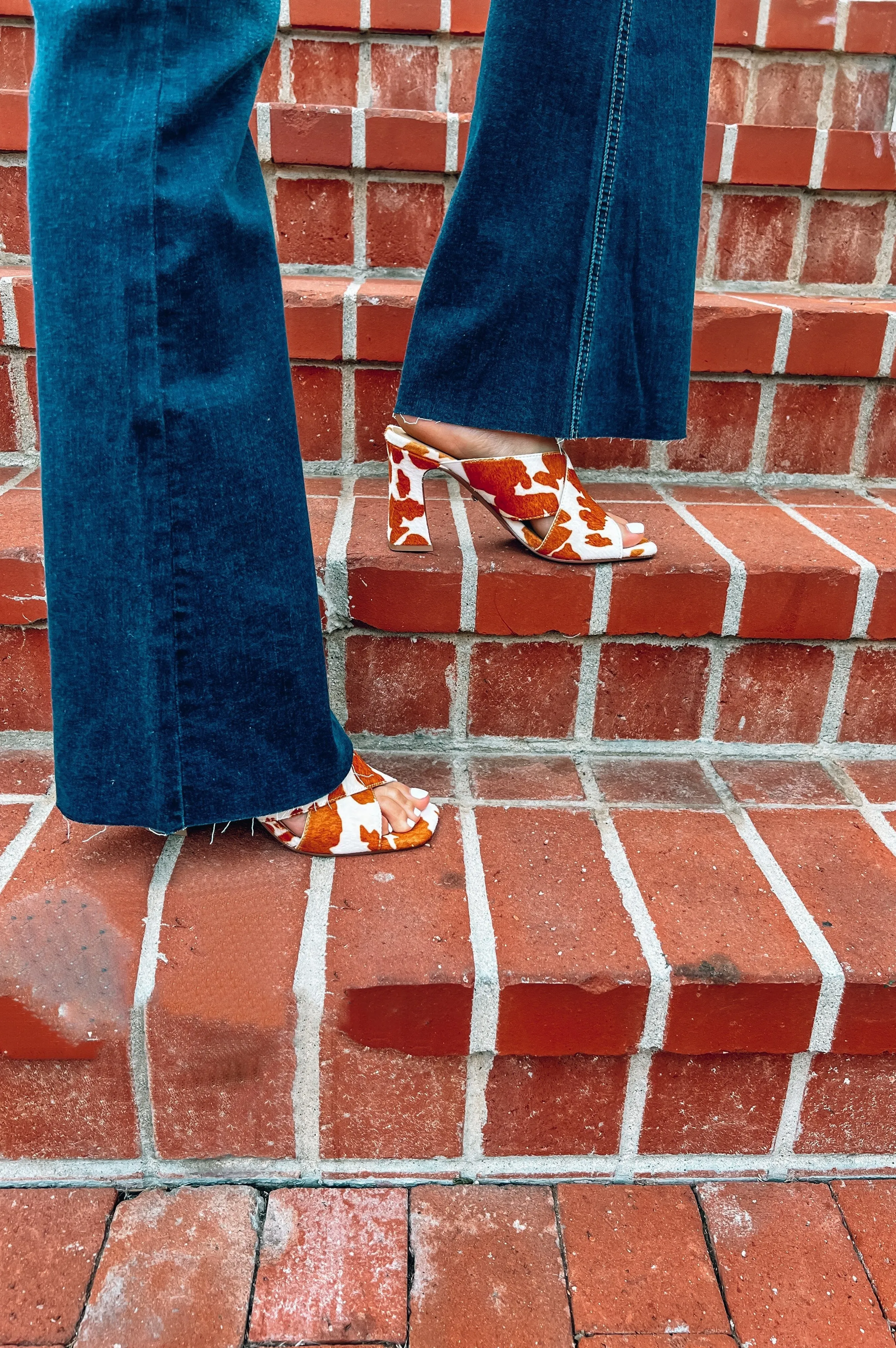 Saldana Cow Print Heels Cognac Multi