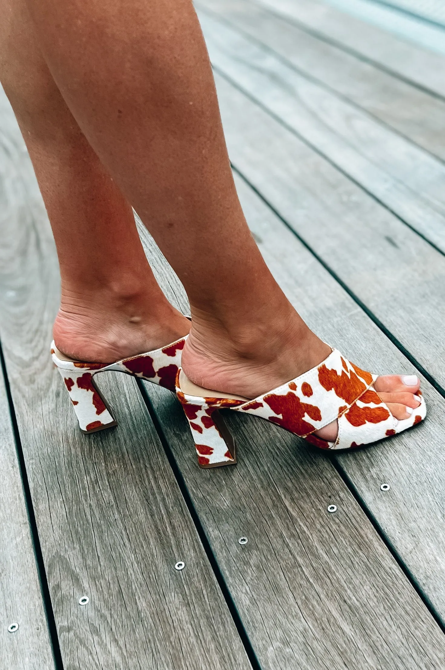 Saldana Cow Print Heels Cognac Multi