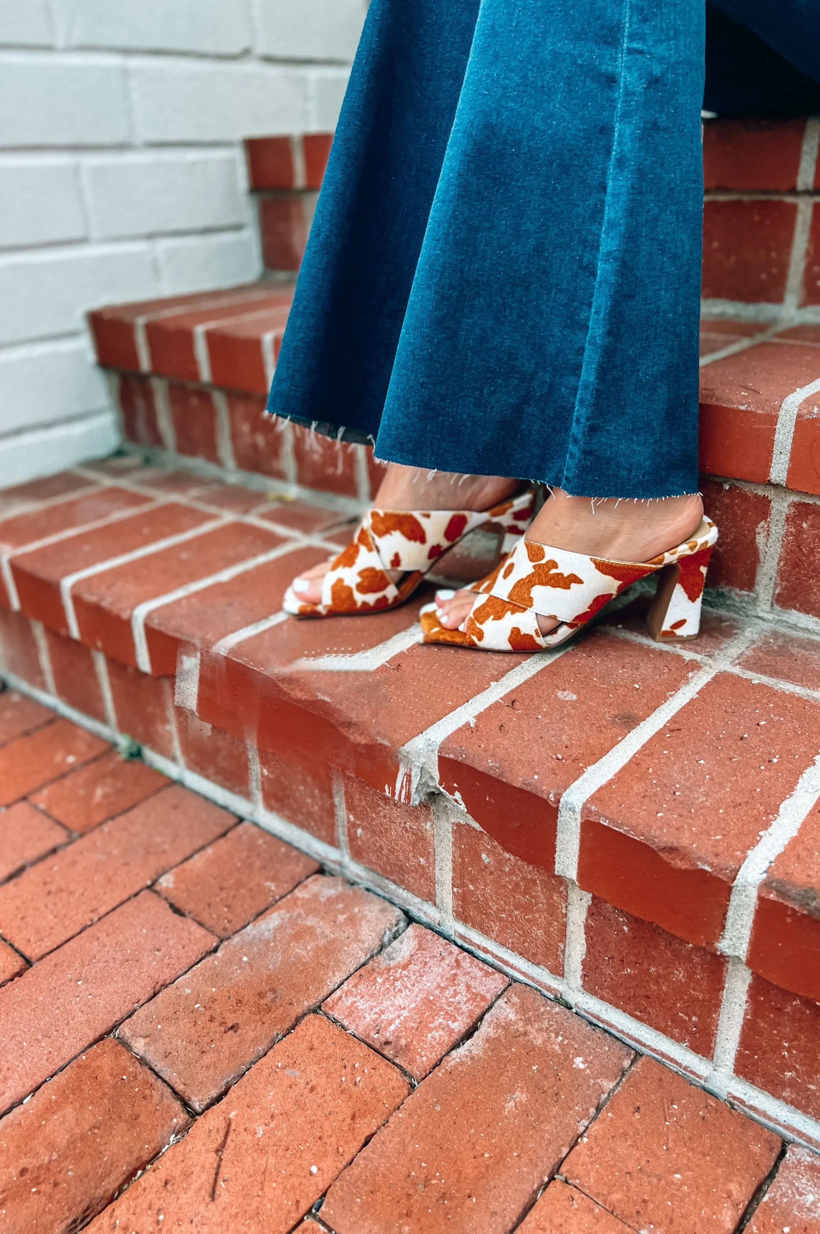 Saldana Cow Print Heels Cognac Multi