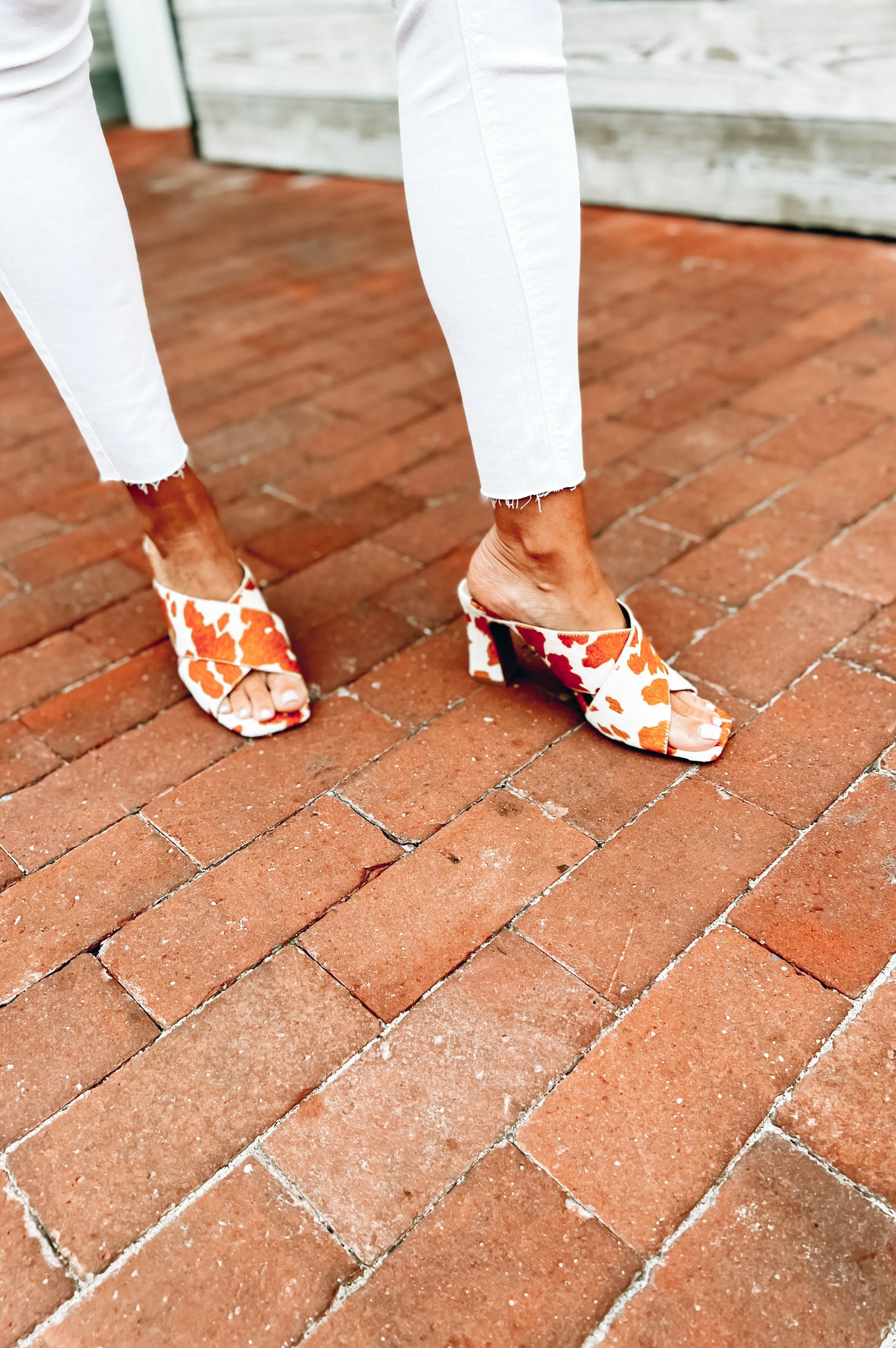 Saldana Cow Print Heels Cognac Multi