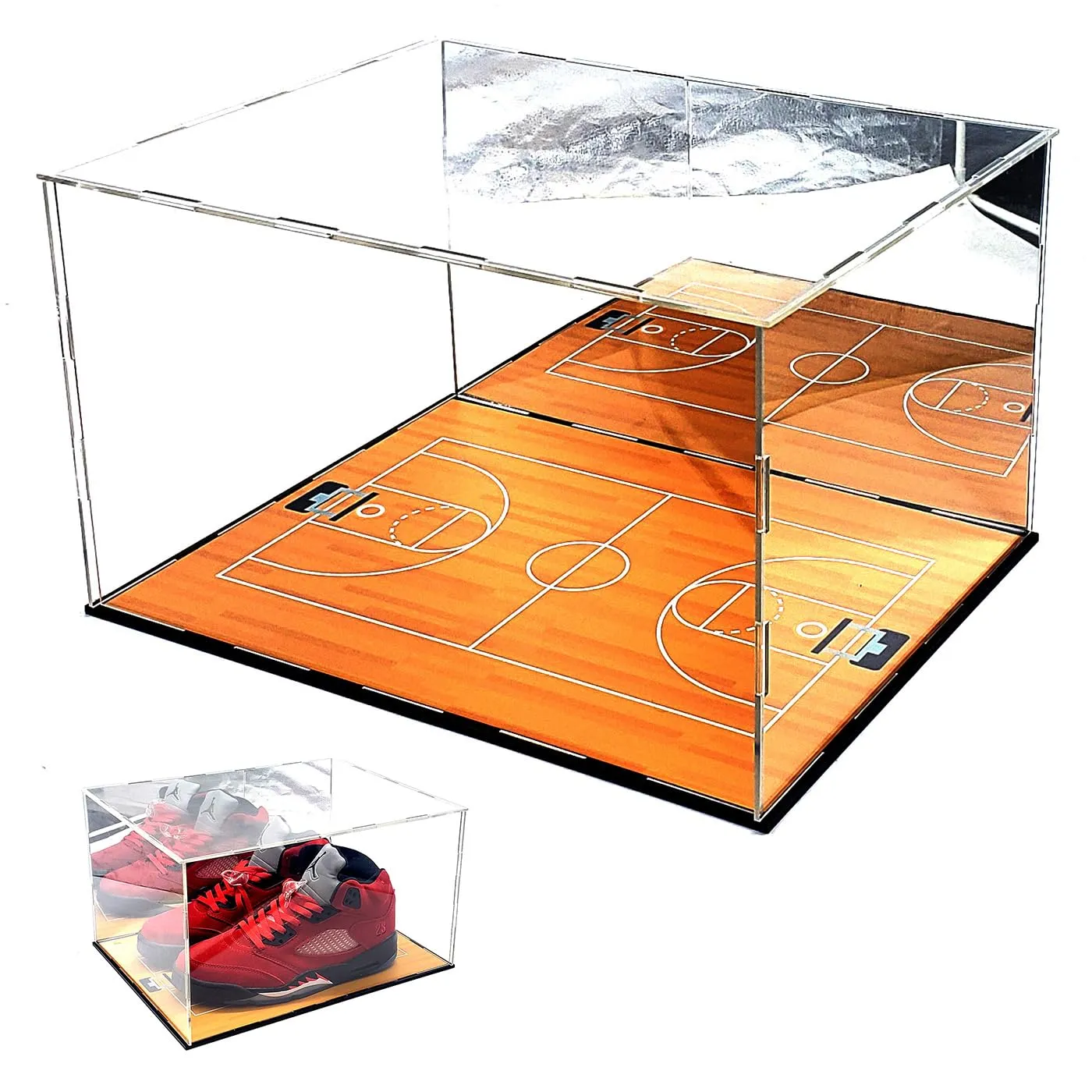 Shoes Sneakers Basketball Acrylic Display Case Box Gold Mirror Field Showcase Shoes UV Protection 15x12x9