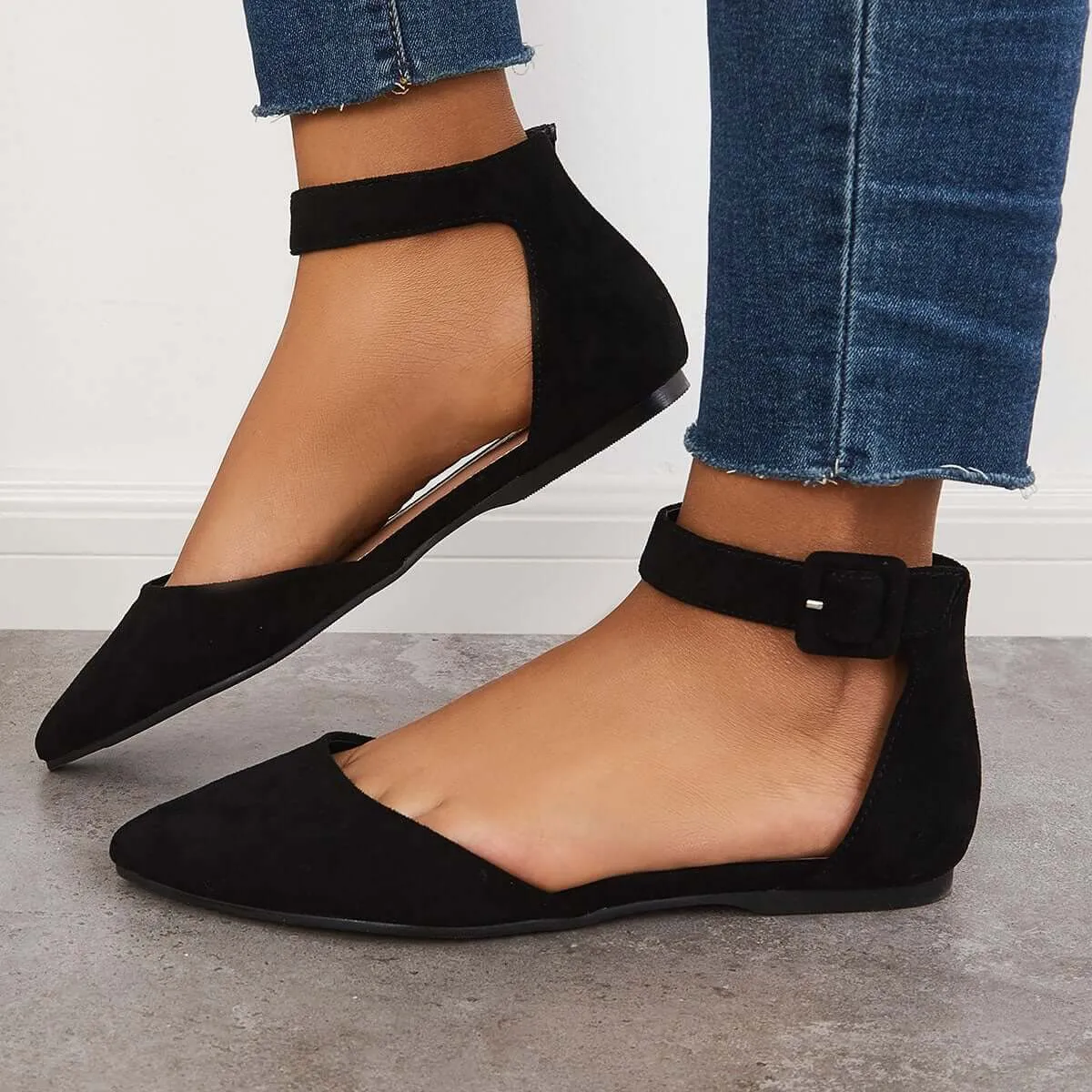 Sohiwoo woman formal Pointed Toe Ankle Strap Flats Plain Ballet Shoes