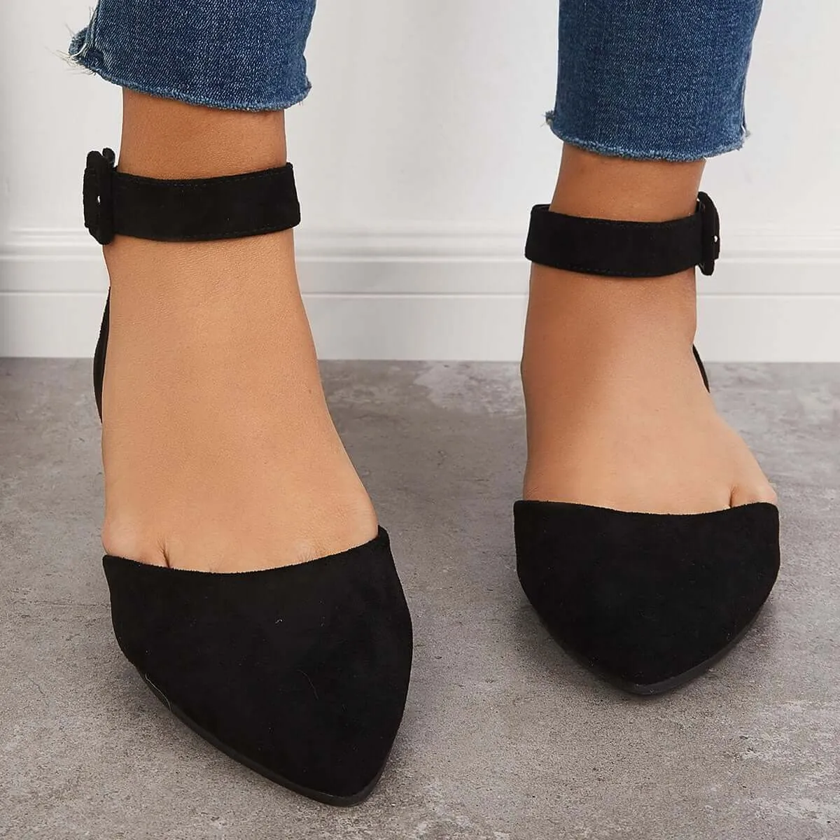 Sohiwoo woman formal Pointed Toe Ankle Strap Flats Plain Ballet Shoes