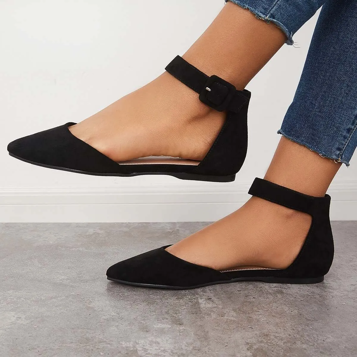 Sohiwoo woman formal Pointed Toe Ankle Strap Flats Plain Ballet Shoes