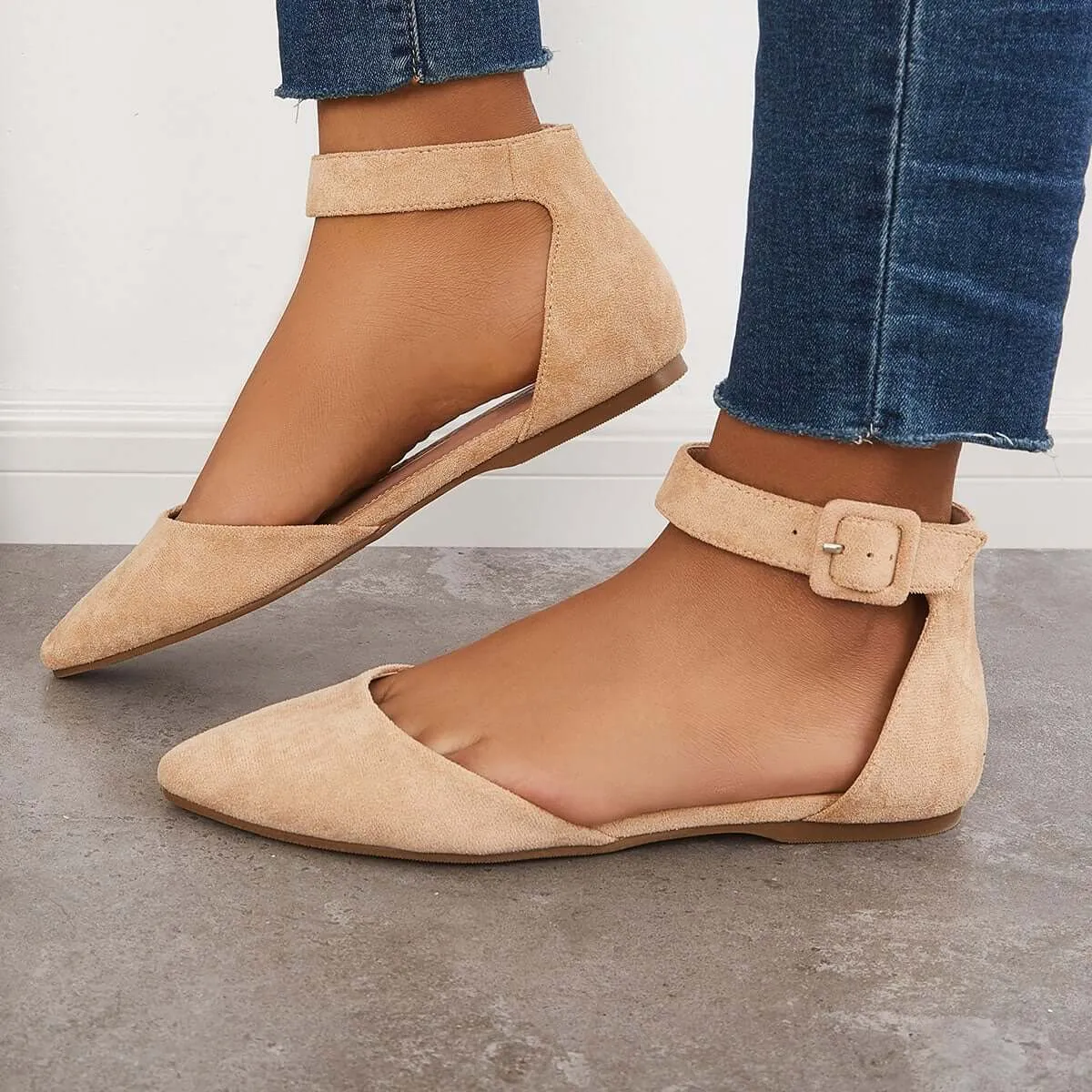 Sohiwoo woman formal Pointed Toe Ankle Strap Flats Plain Ballet Shoes