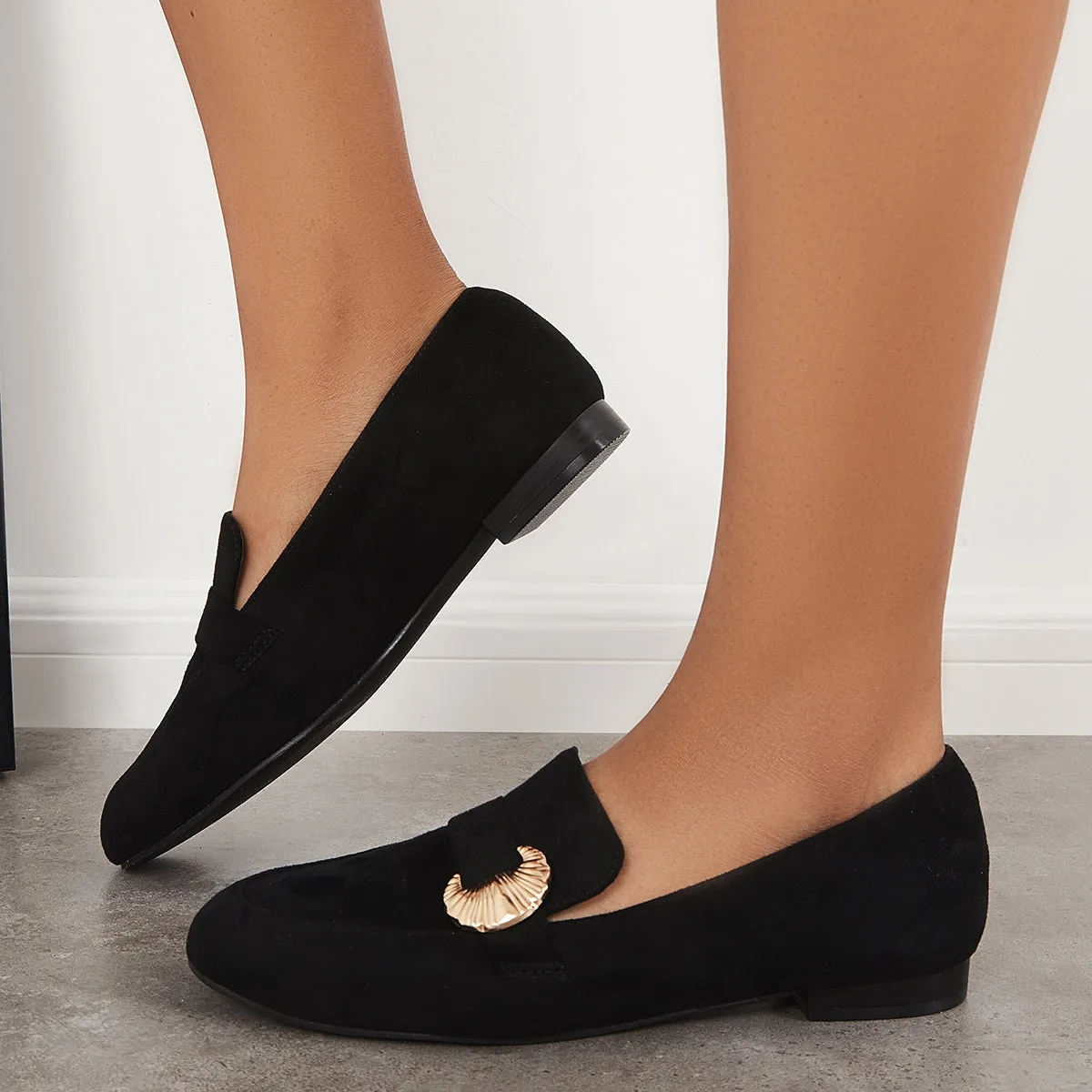 Sohiwoo Women Pointy Toe Penny Loafers Comfy Suede Office Flats Shoes