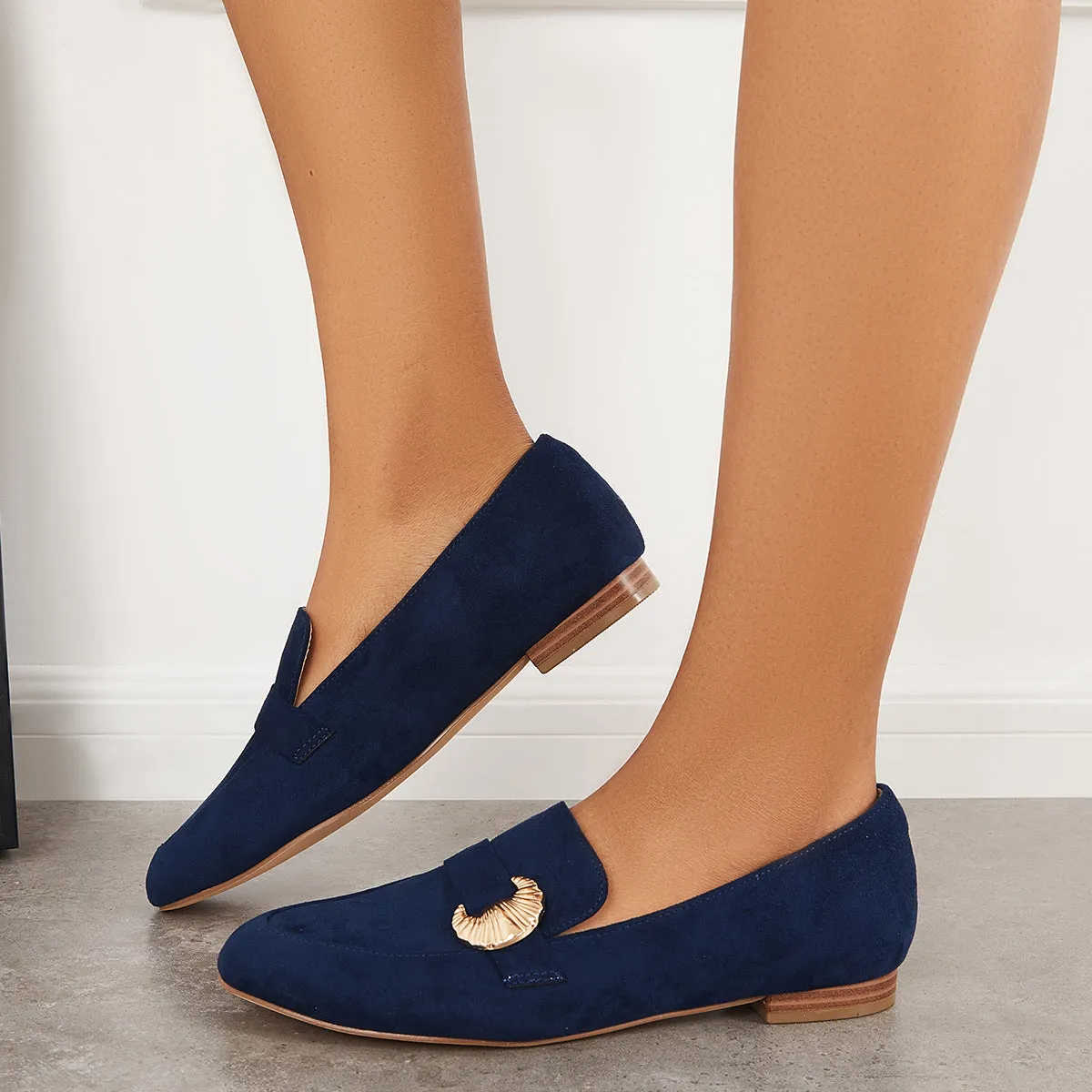 Sohiwoo Women Pointy Toe Penny Loafers Comfy Suede Office Flats Shoes