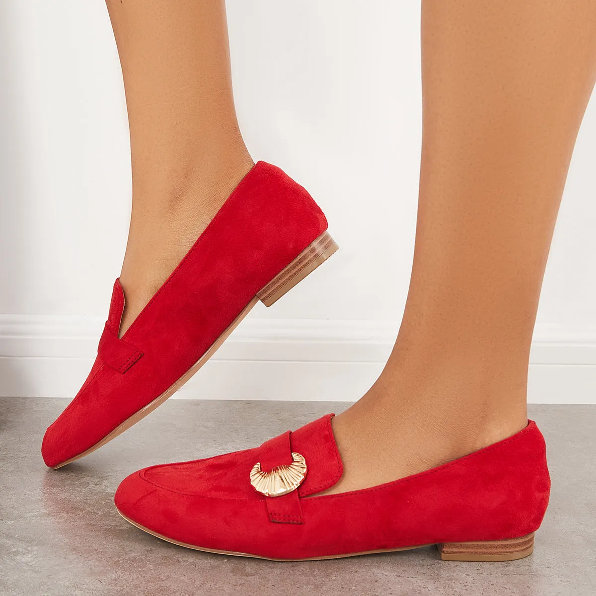 Sohiwoo Women Pointy Toe Penny Loafers Comfy Suede Office Flats Shoes