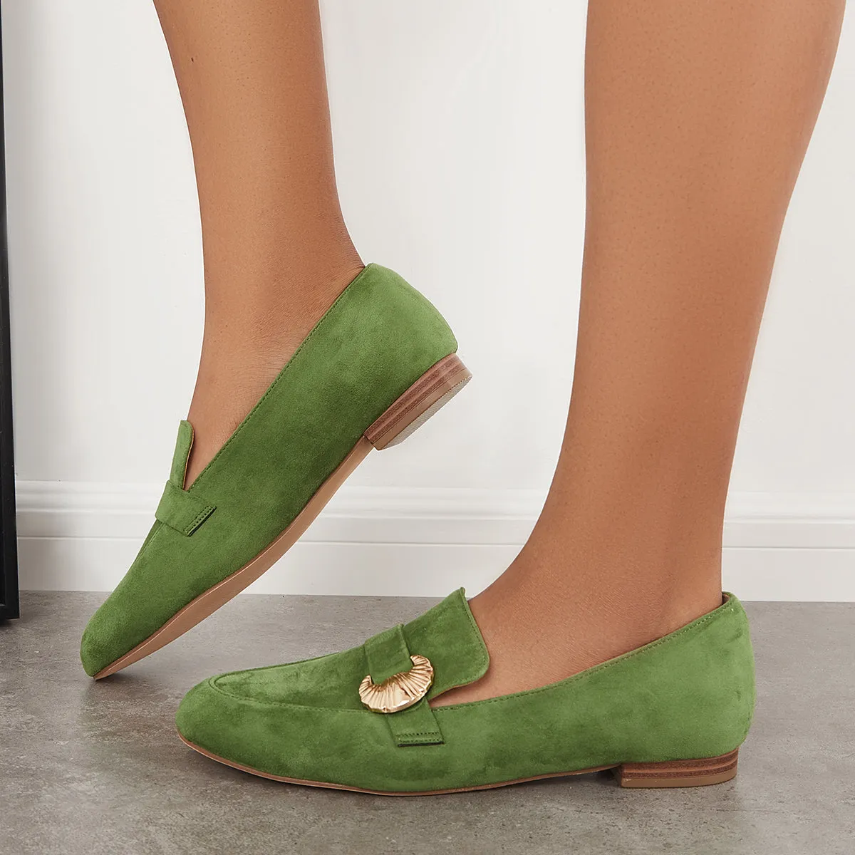 Sohiwoo Women Pointy Toe Penny Loafers Comfy Suede Office Flats Shoes
