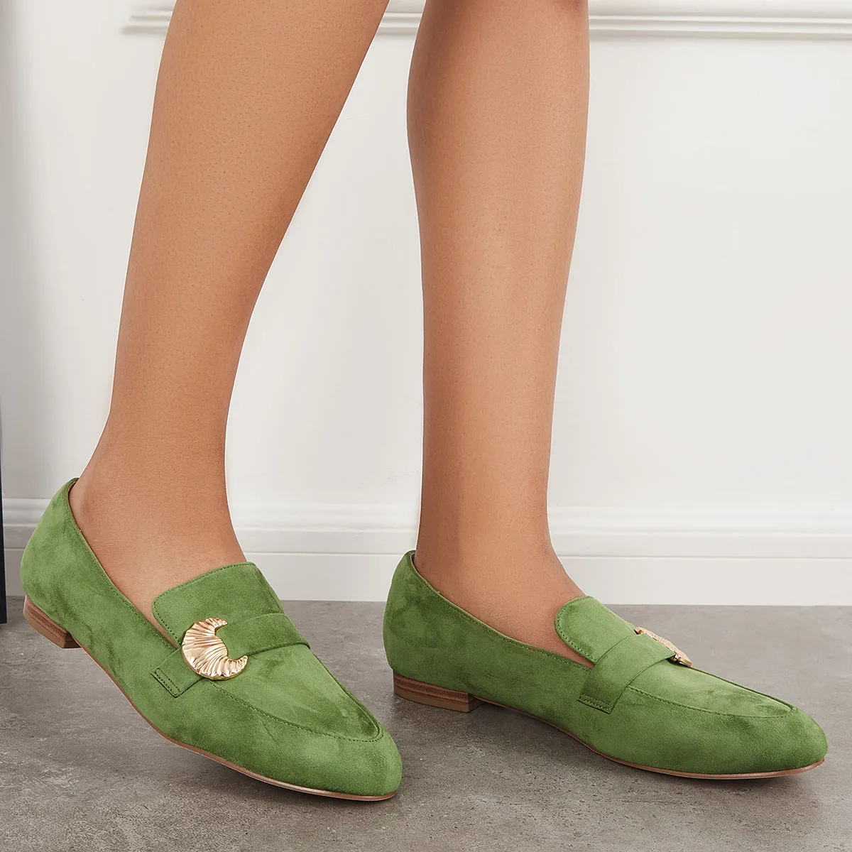 Sohiwoo Women Pointy Toe Penny Loafers Comfy Suede Office Flats Shoes