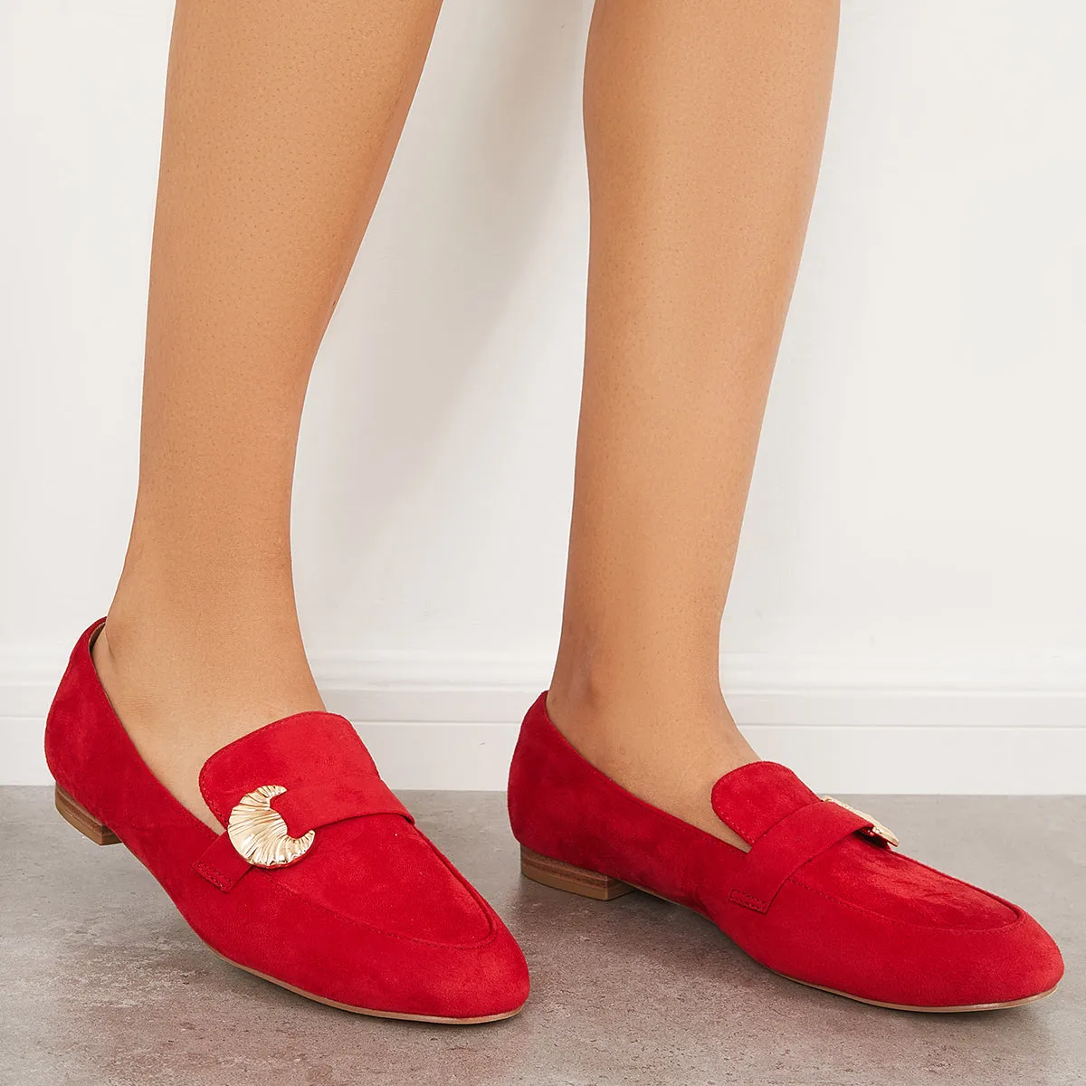 Sohiwoo Women Pointy Toe Penny Loafers Comfy Suede Office Flats Shoes