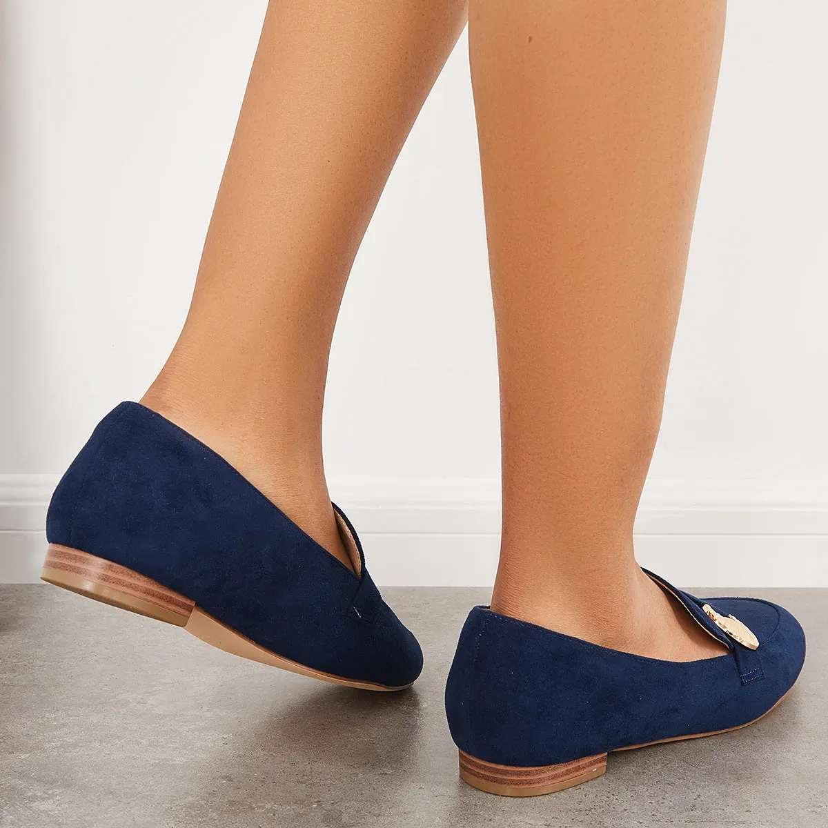 Sohiwoo Women Pointy Toe Penny Loafers Comfy Suede Office Flats Shoes