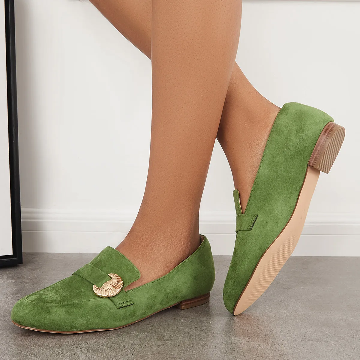 Sohiwoo Women Pointy Toe Penny Loafers Comfy Suede Office Flats Shoes