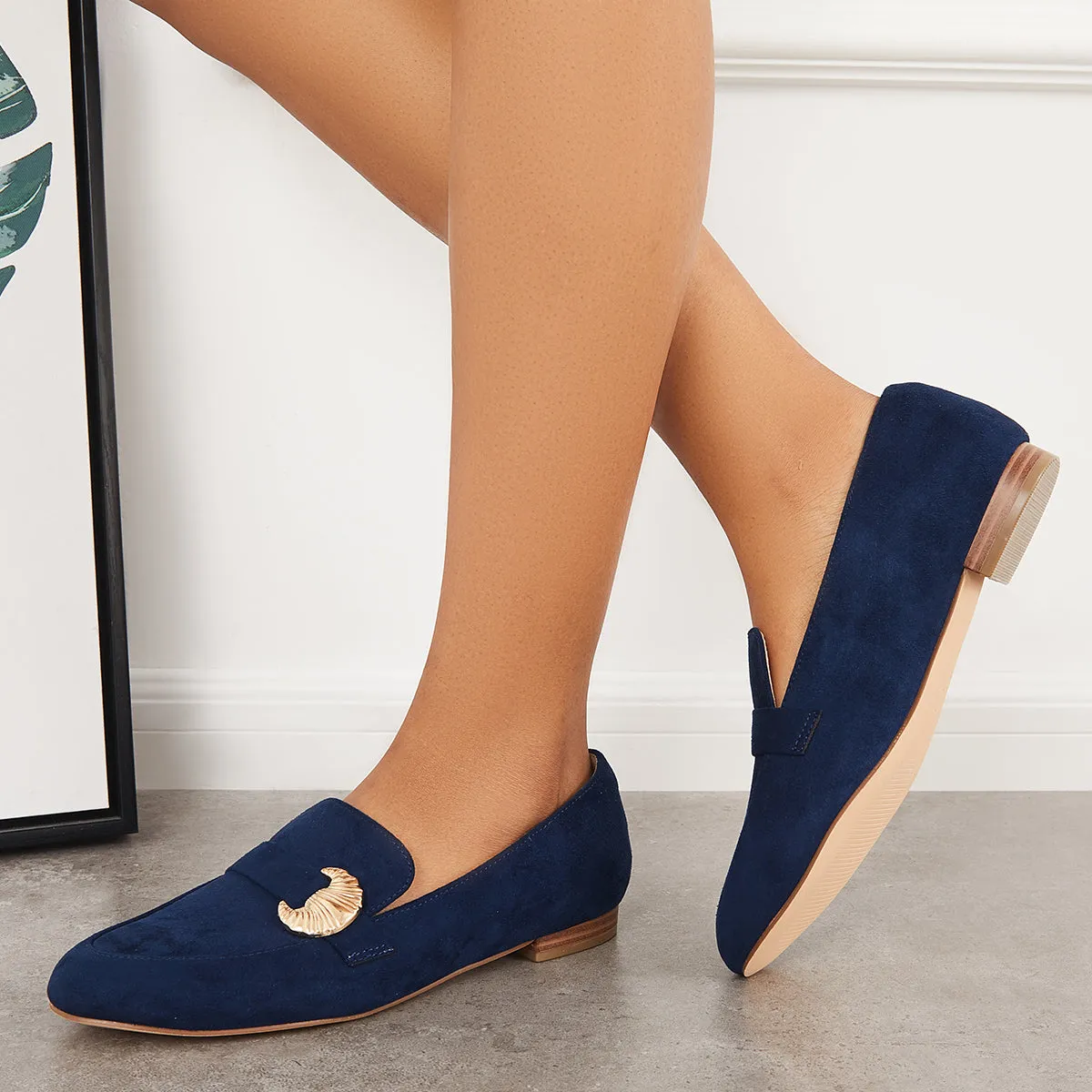 Sohiwoo Women Pointy Toe Penny Loafers Comfy Suede Office Flats Shoes