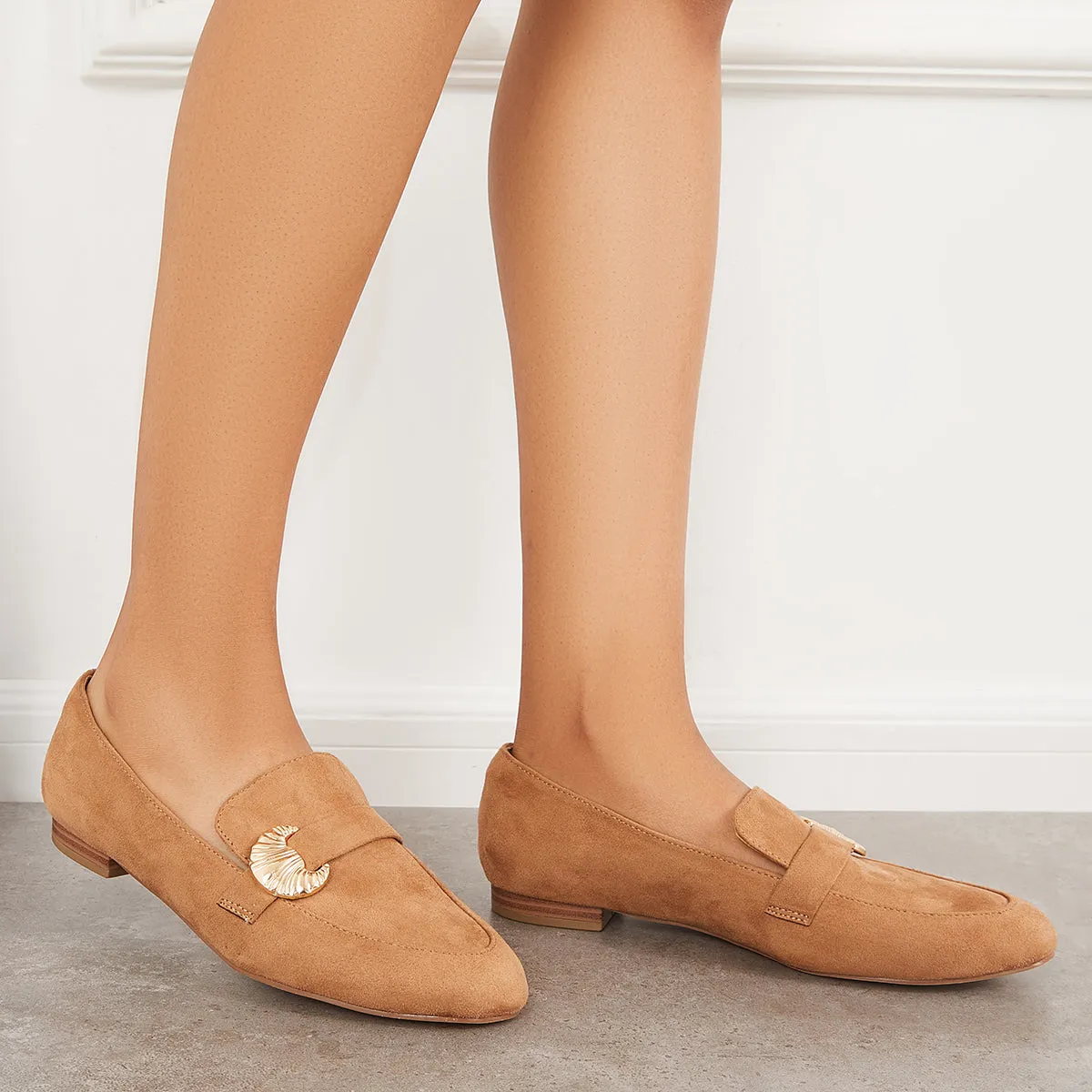 Sohiwoo Women Pointy Toe Penny Loafers Comfy Suede Office Flats Shoes