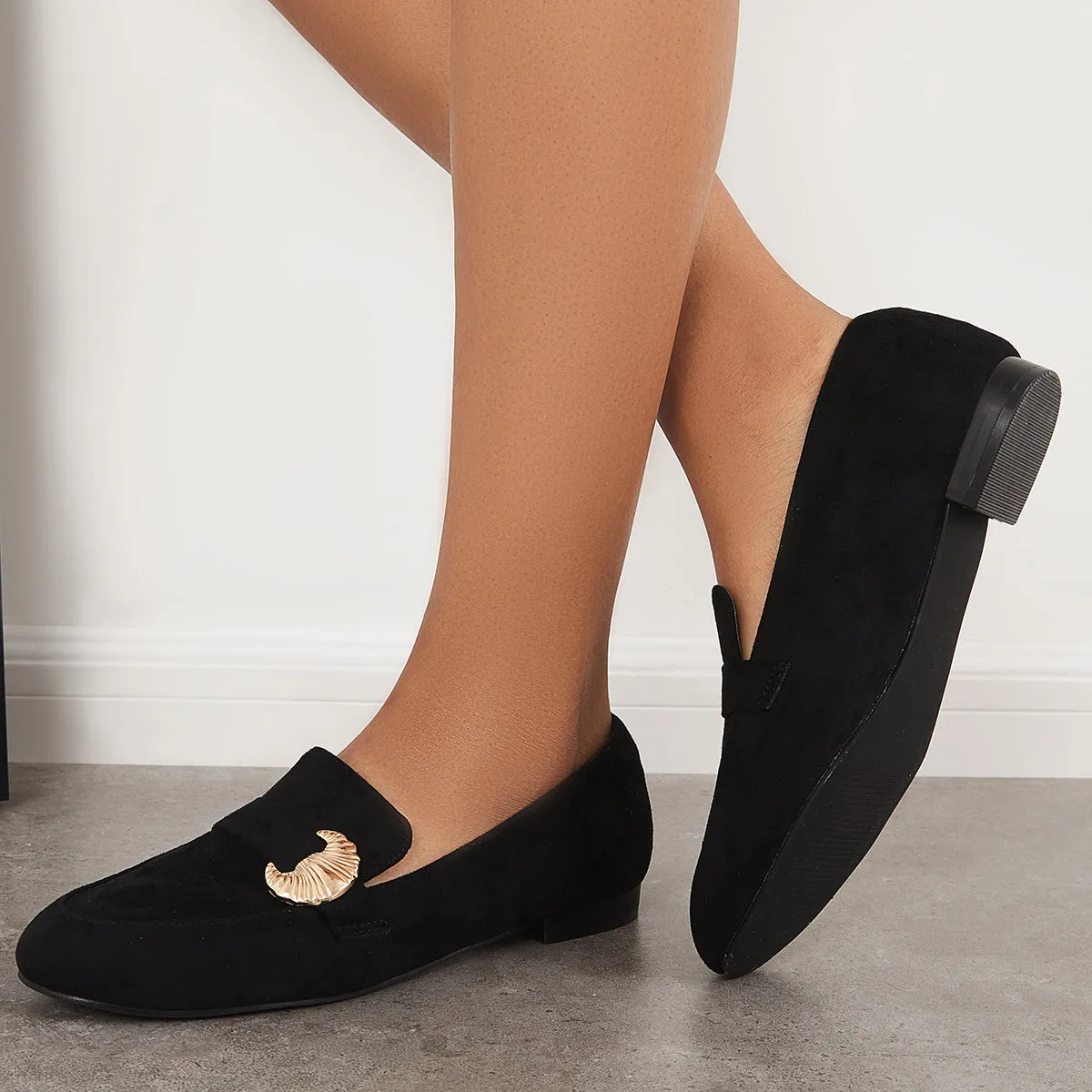 Sohiwoo Women Pointy Toe Penny Loafers Comfy Suede Office Flats Shoes