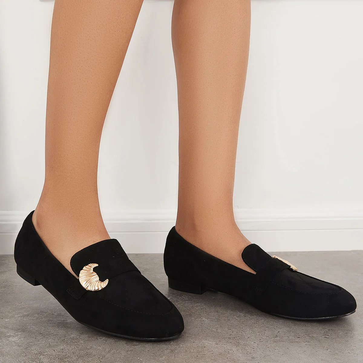 Sohiwoo Women Pointy Toe Penny Loafers Comfy Suede Office Flats Shoes