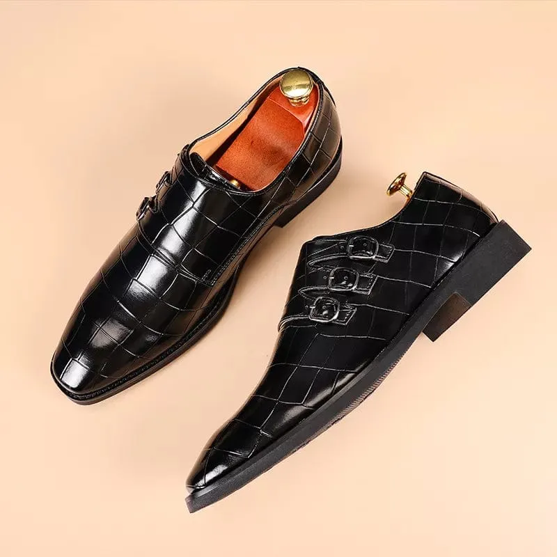 Sophisticated Style: Men's Buckle Square Toe Office Flats - Casual Business Leather Shoes