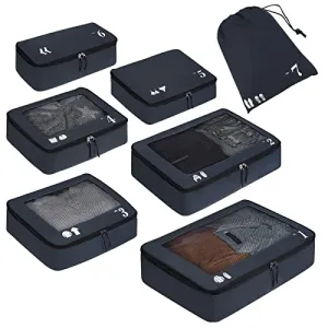 Suitcase Organiser, Packing Cubes, 7-Piece Suitcase Organiser Set, Packing Cubes, Pet Recycled Packing Bags for Suitcases, Suitcase Organiser for Backpack, Shoe Bag, Clothes Bags for Suitcases