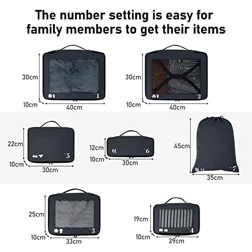 Suitcase Organiser, Packing Cubes, 7-Piece Suitcase Organiser Set, Packing Cubes, Pet Recycled Packing Bags for Suitcases, Suitcase Organiser for Backpack, Shoe Bag, Clothes Bags for Suitcases
