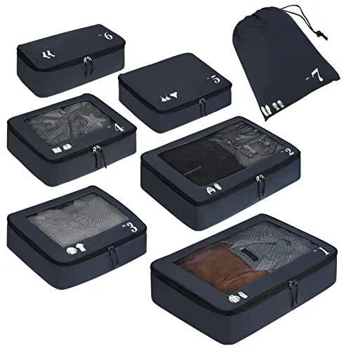 Suitcase Organiser, Packing Cubes, 7-Piece Suitcase Organiser Set, Packing Cubes, Pet Recycled Packing Bags for Suitcases, Suitcase Organiser for Backpack, Shoe Bag, Clothes Bags for Suitcases